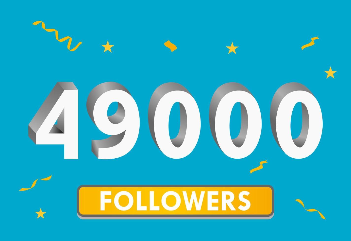 Illustration 3d numbers for social media 49k likes thanks, celebrating subscribers fans. Banner with 49000 followers vector