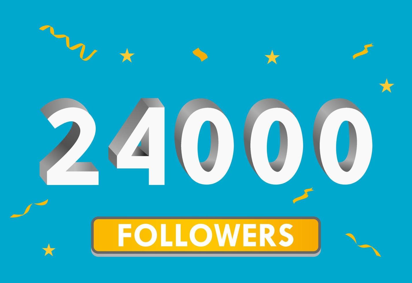 Illustration 3d numbers for social media 24k likes thanks, celebrating subscribers fans. Banner with 24000 followers vector