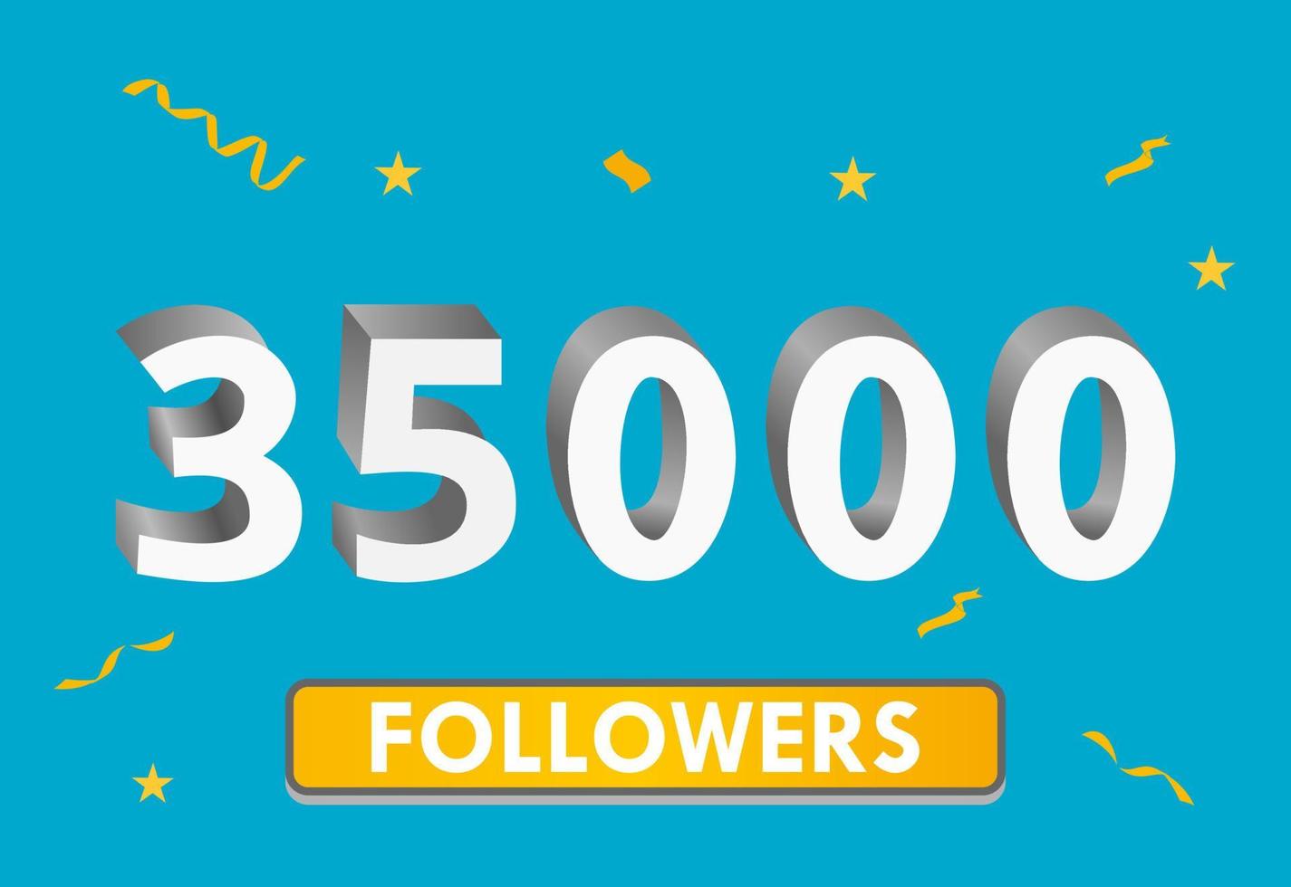 Illustration 3d numbers for social media 35k likes thanks, celebrating subscribers fans. Banner with 35000 followers vector