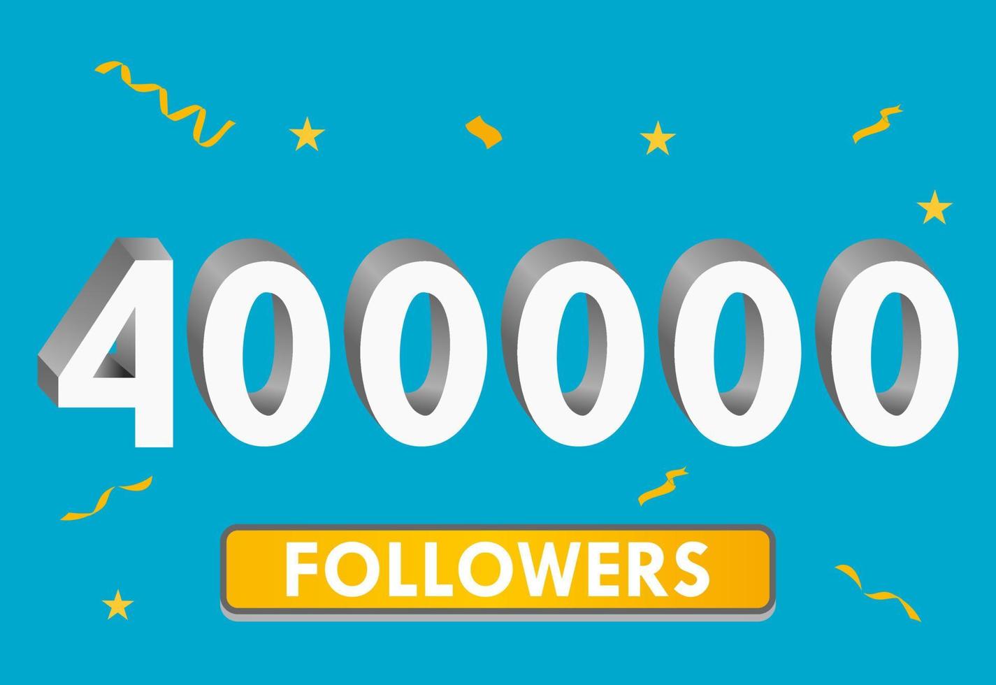 Illustration 3d numbers for social media 400k likes thanks, celebrating subscribers fans. Banner with 400000 followers vector