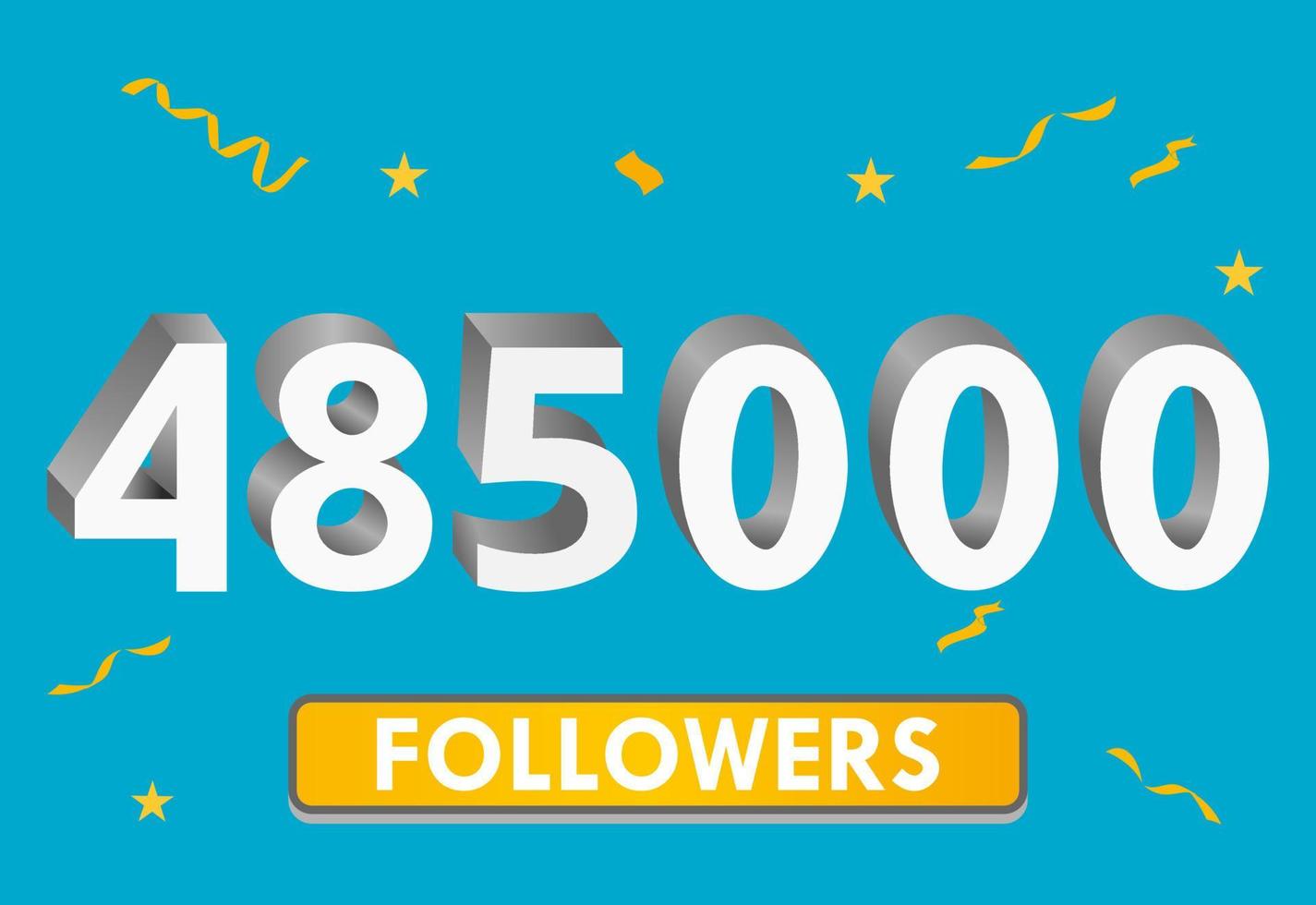 Illustration 3d numbers for social media 485k likes thanks, celebrating subscribers fans. Banner with 485000 followers vector