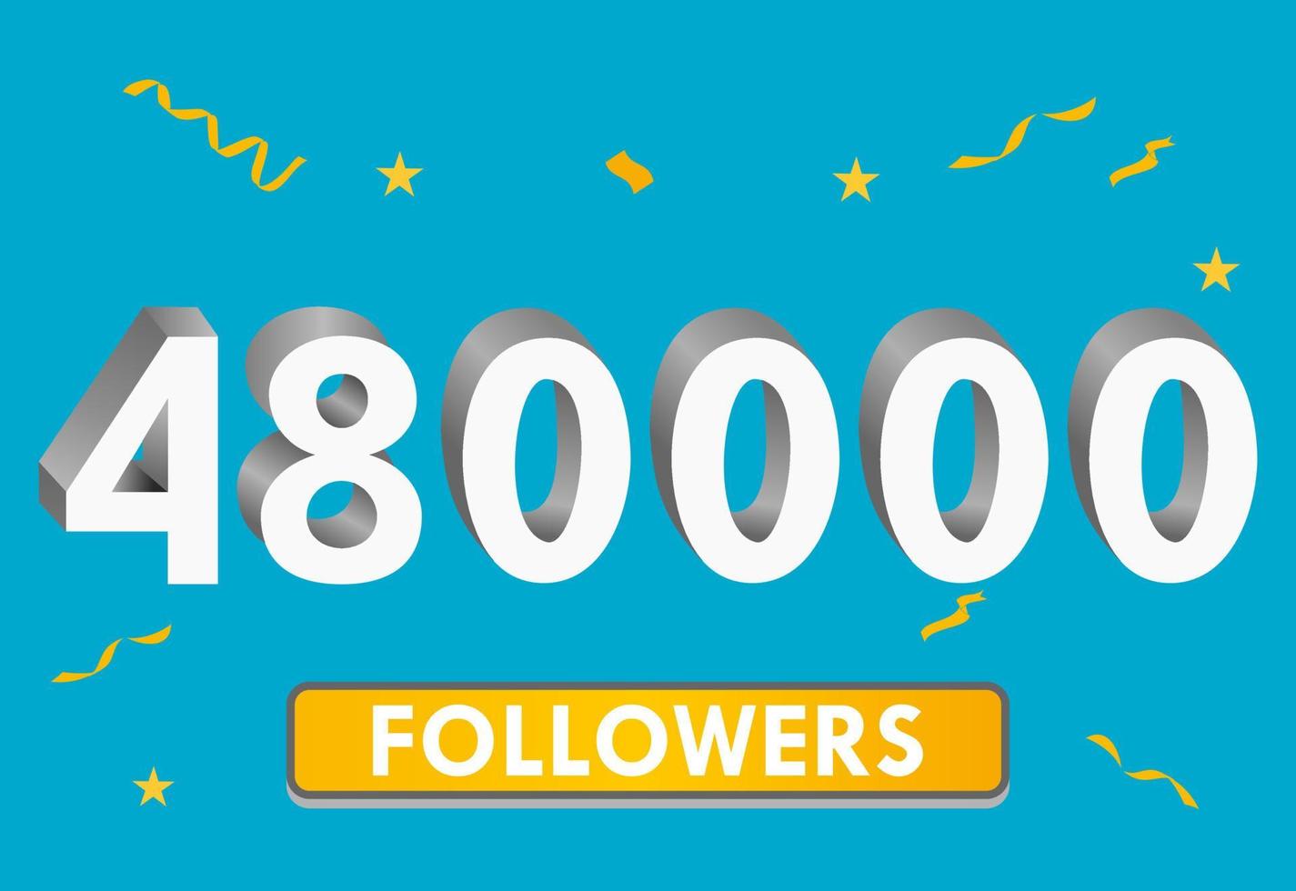 Illustration 3d numbers for social media 480k likes thanks, celebrating subscribers fans. Banner with 480000 followers vector