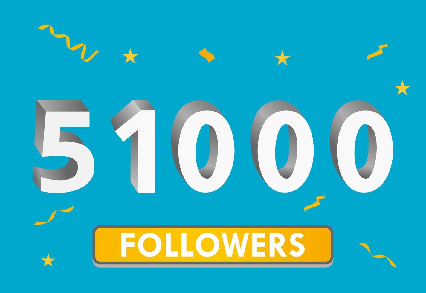 Illustration 3d numbers for social media 51k likes thanks, celebrating subscribers fans. Banner with 51000 followers vector