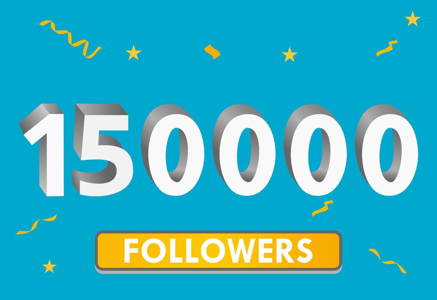 Illustration 3d numbers for social media 150k likes thanks, celebrating subscribers fans. Banner with 150000 followers vector