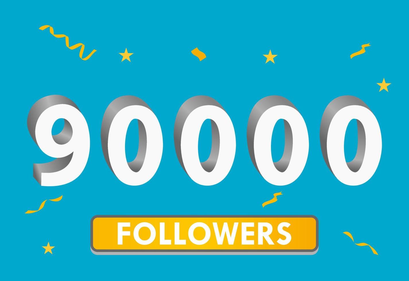 Illustration 3d numbers for social media 90k likes thanks, celebrating subscribers fans. Banner with 90000 followers vector