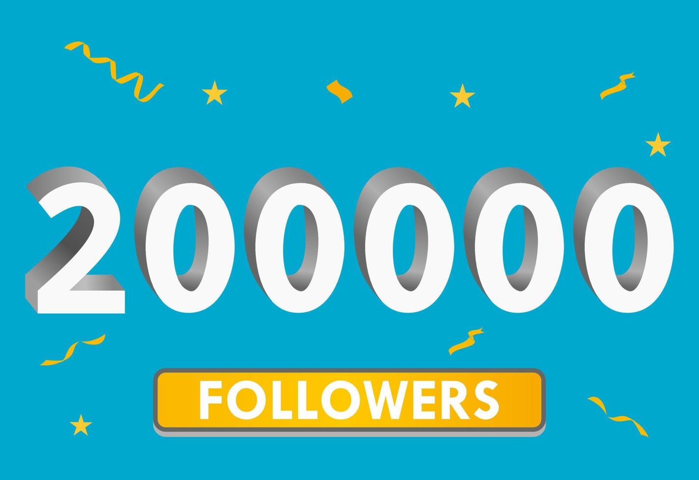 Illustration 3d numbers for social media 200k likes thanks, celebrating subscribers fans. Banner with 200000 followers vector