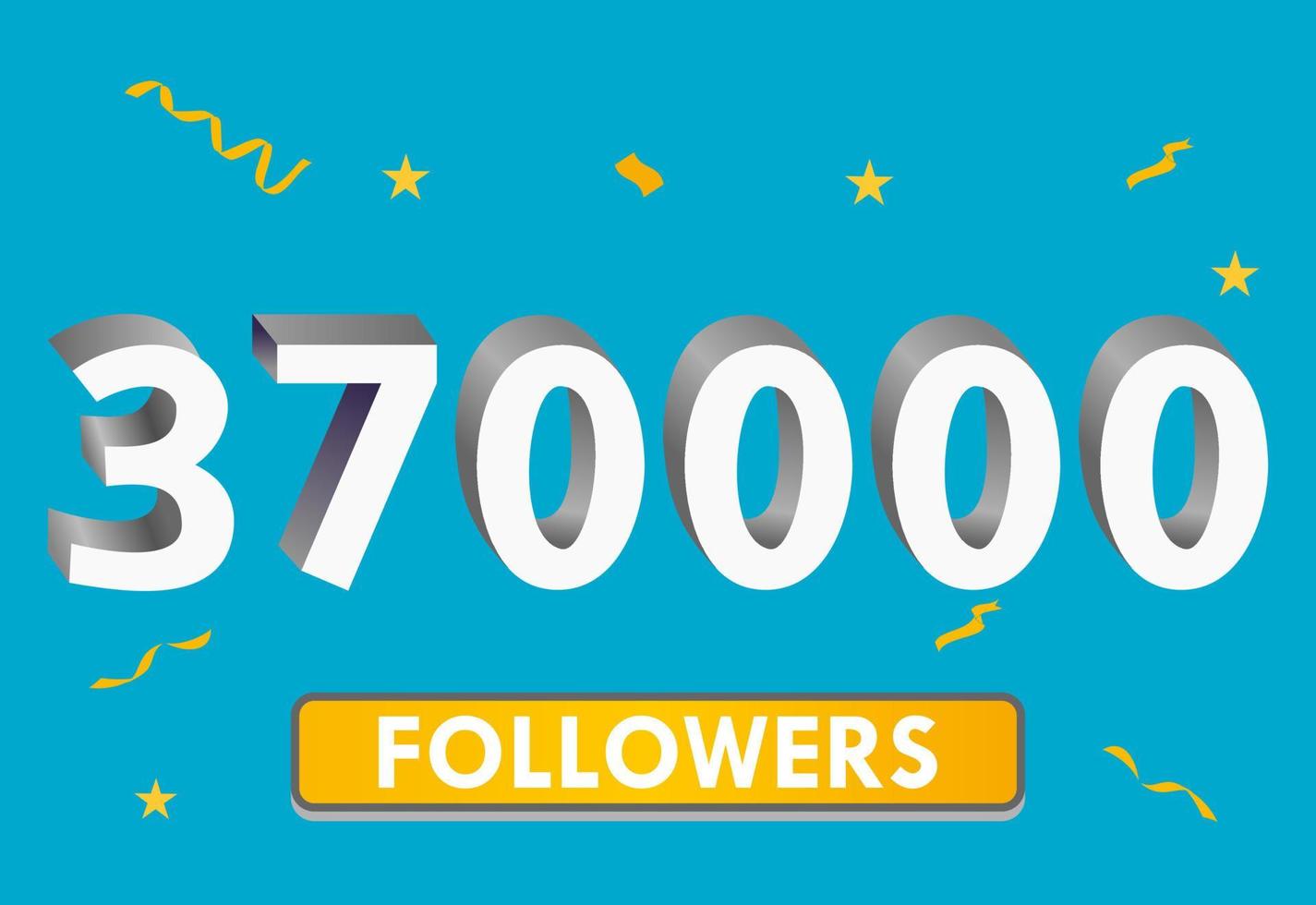 ilustración Números 3d para redes sociales 370k me gusta gracias, celebrando a los fans de los suscriptores. banner con 370000 seguidores vector