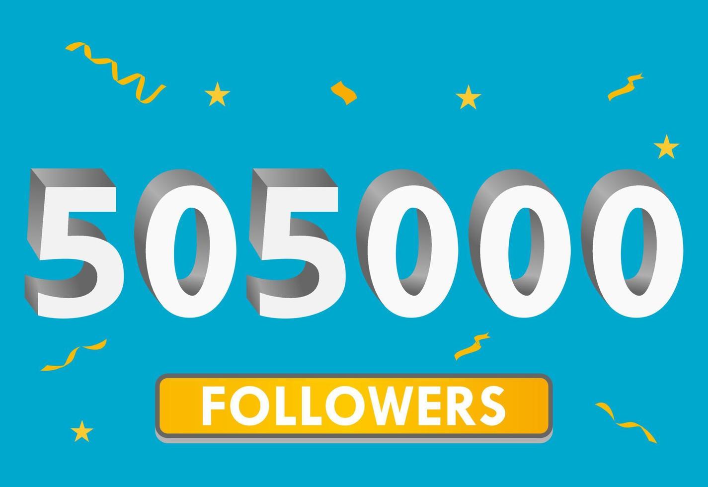 Illustration 3d numbers for social media 505k likes thanks, celebrating subscribers fans. Banner with 505000 followers vector