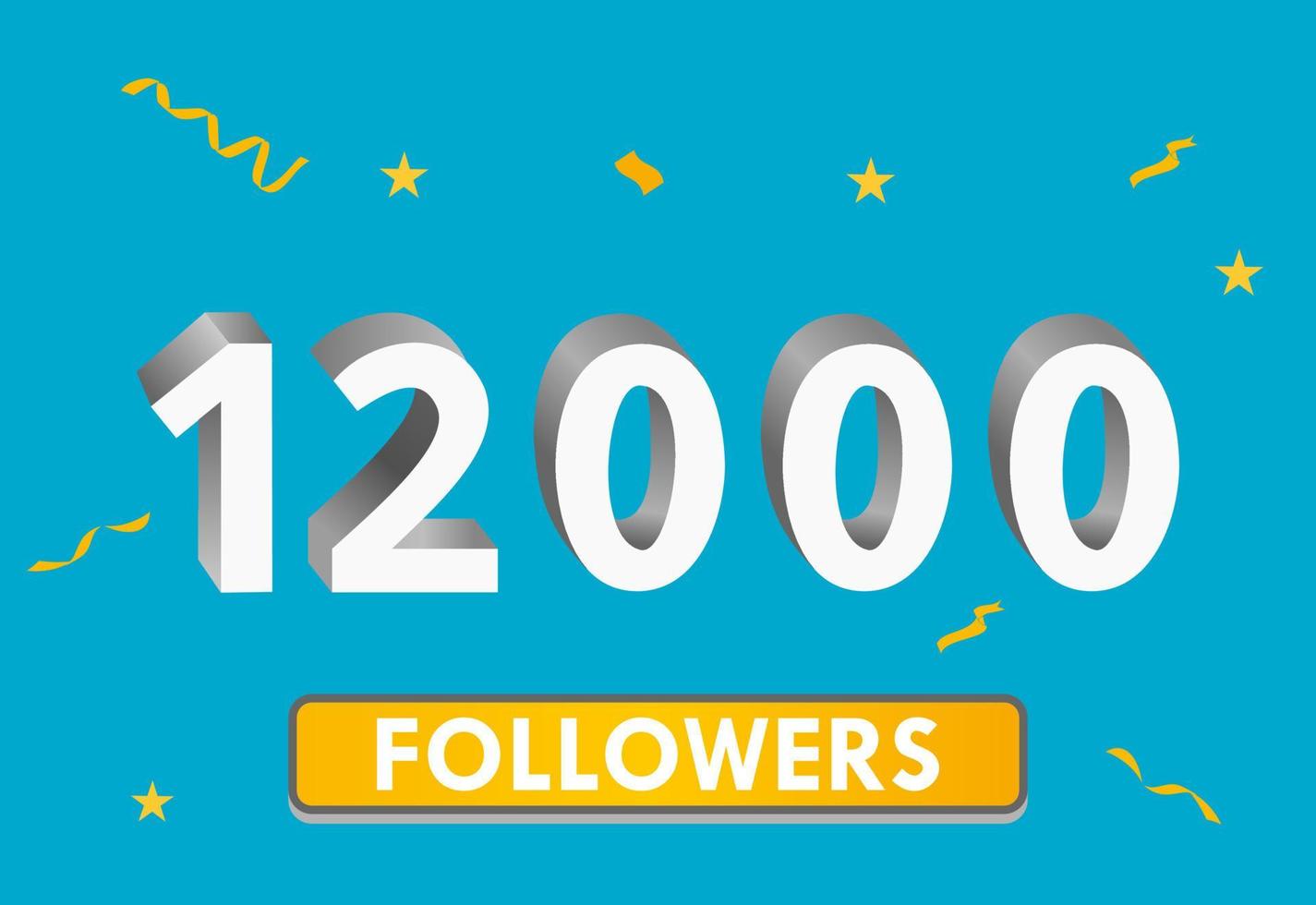Illustration 3d numbers for social media 12k likes thanks, celebrating subscribers fans. Banner with 12000 followers vector