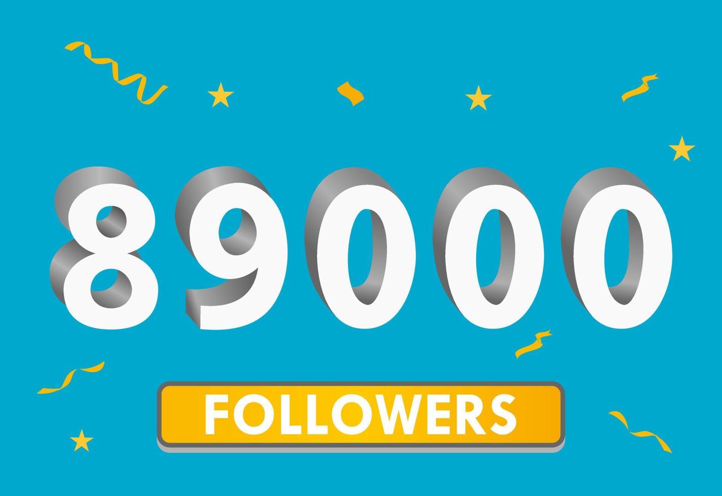 Illustration 3d numbers for social media 89k likes thanks, celebrating subscribers fans. Banner with 89000 followers vector