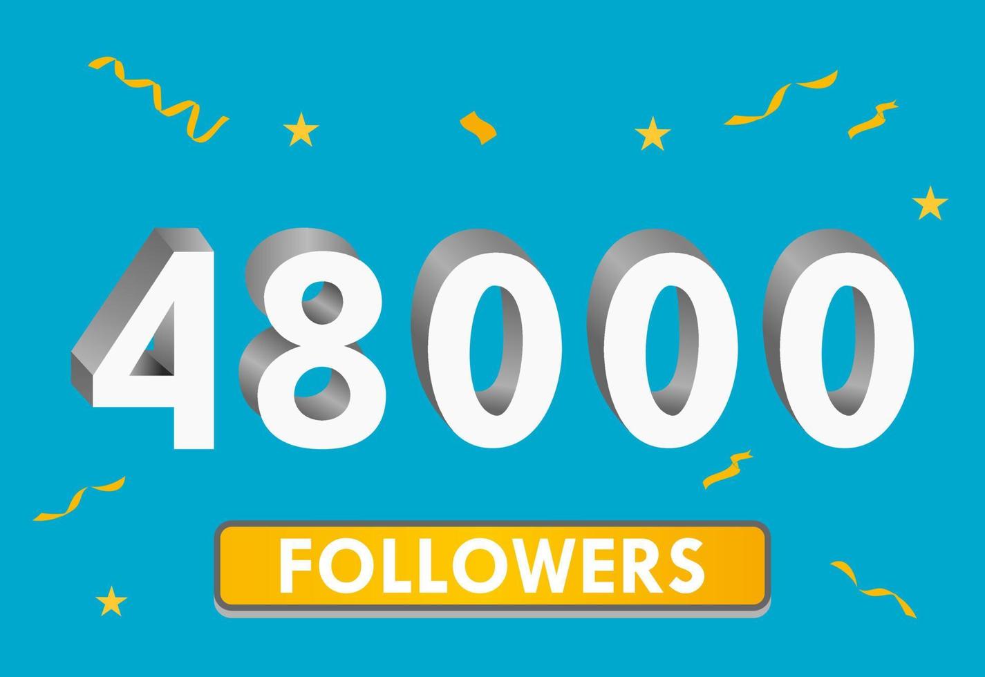 Illustration 3d numbers for social media 48k likes thanks, celebrating subscribers fans. Banner with 48000 followers vector