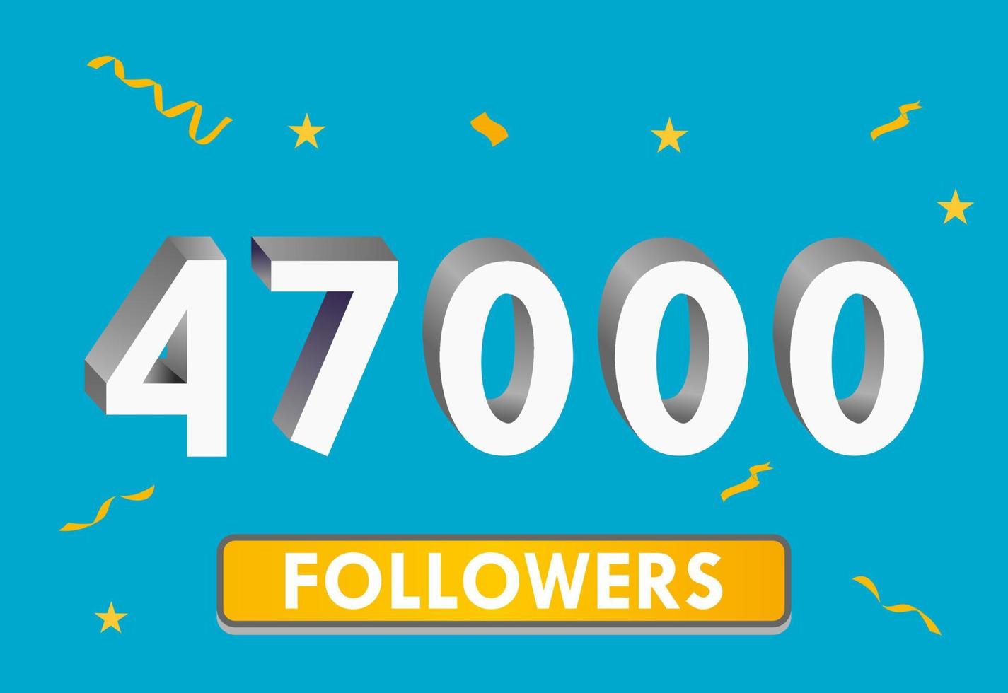 Illustration 3d numbers for social media 47k likes thanks, celebrating subscribers fans. Banner with 47000 followers vector