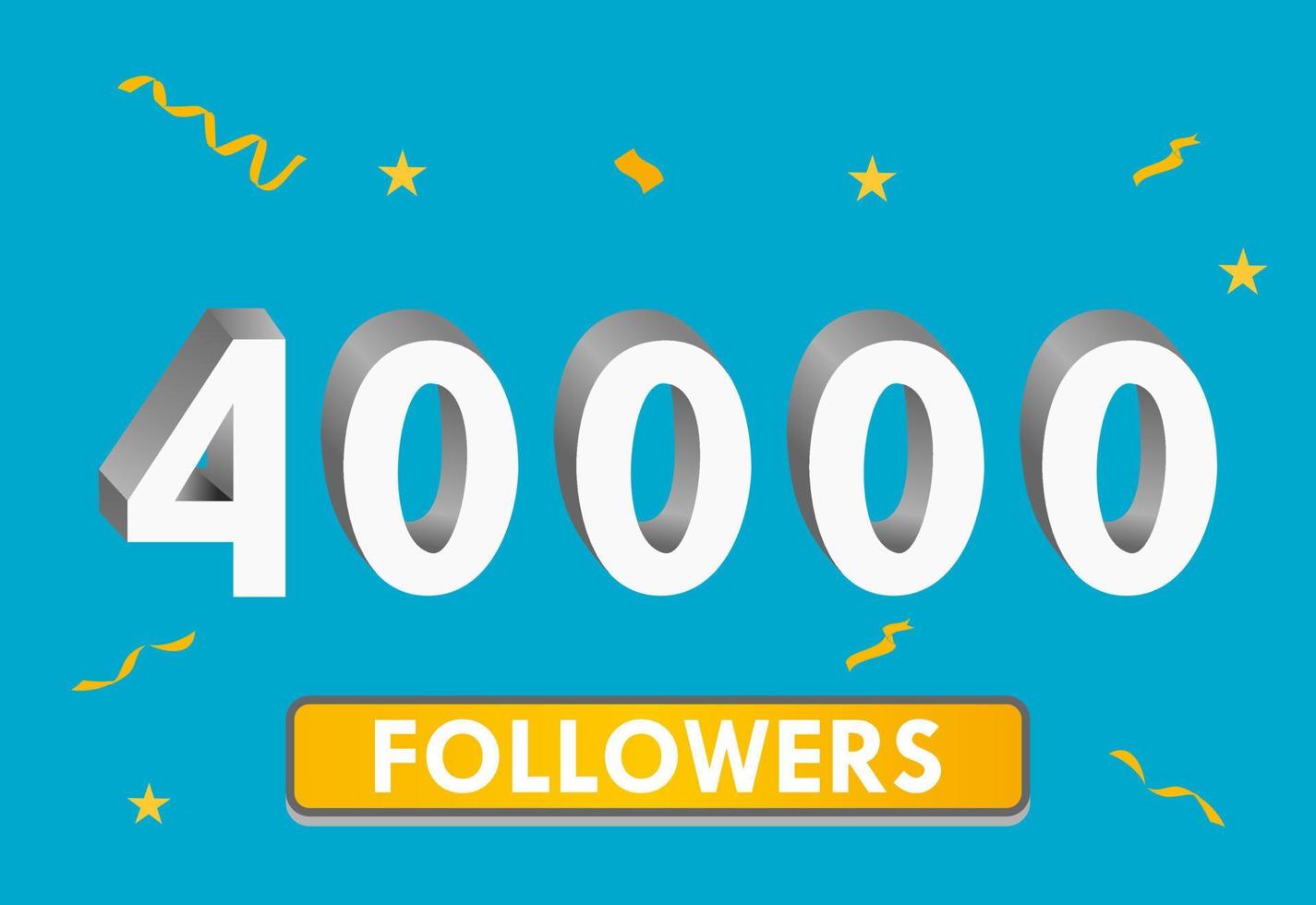 Illustration 3d numbers for social media 40k likes thanks, celebrating subscribers fans. Banner with 40000 followers vector