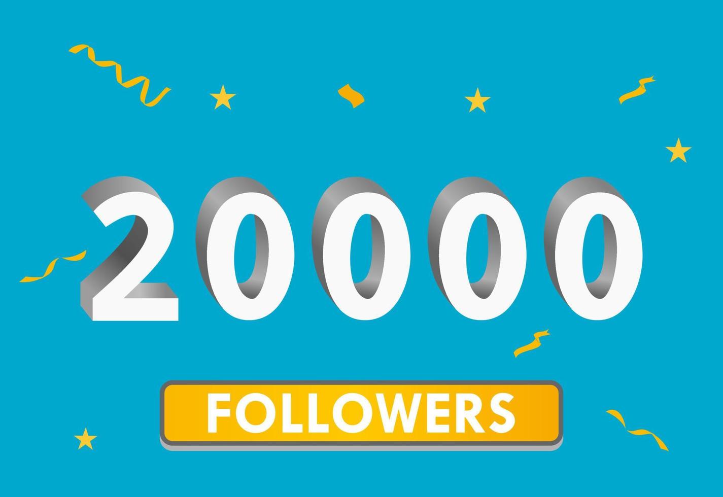 Illustration 3d numbers for social media 20k likes thanks, celebrating subscribers fans. Banner with 20000 followers vector