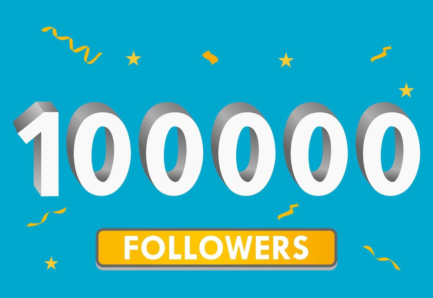 Illustration 3d numbers for social media 100k likes thanks, celebrating subscribers fans. Banner with 100000 followers vector