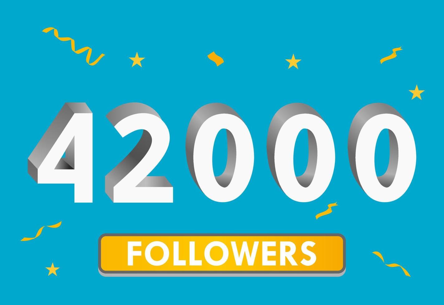 Illustration 3d numbers for social media 42k likes thanks, celebrating subscribers fans. Banner with 42000 followers vector