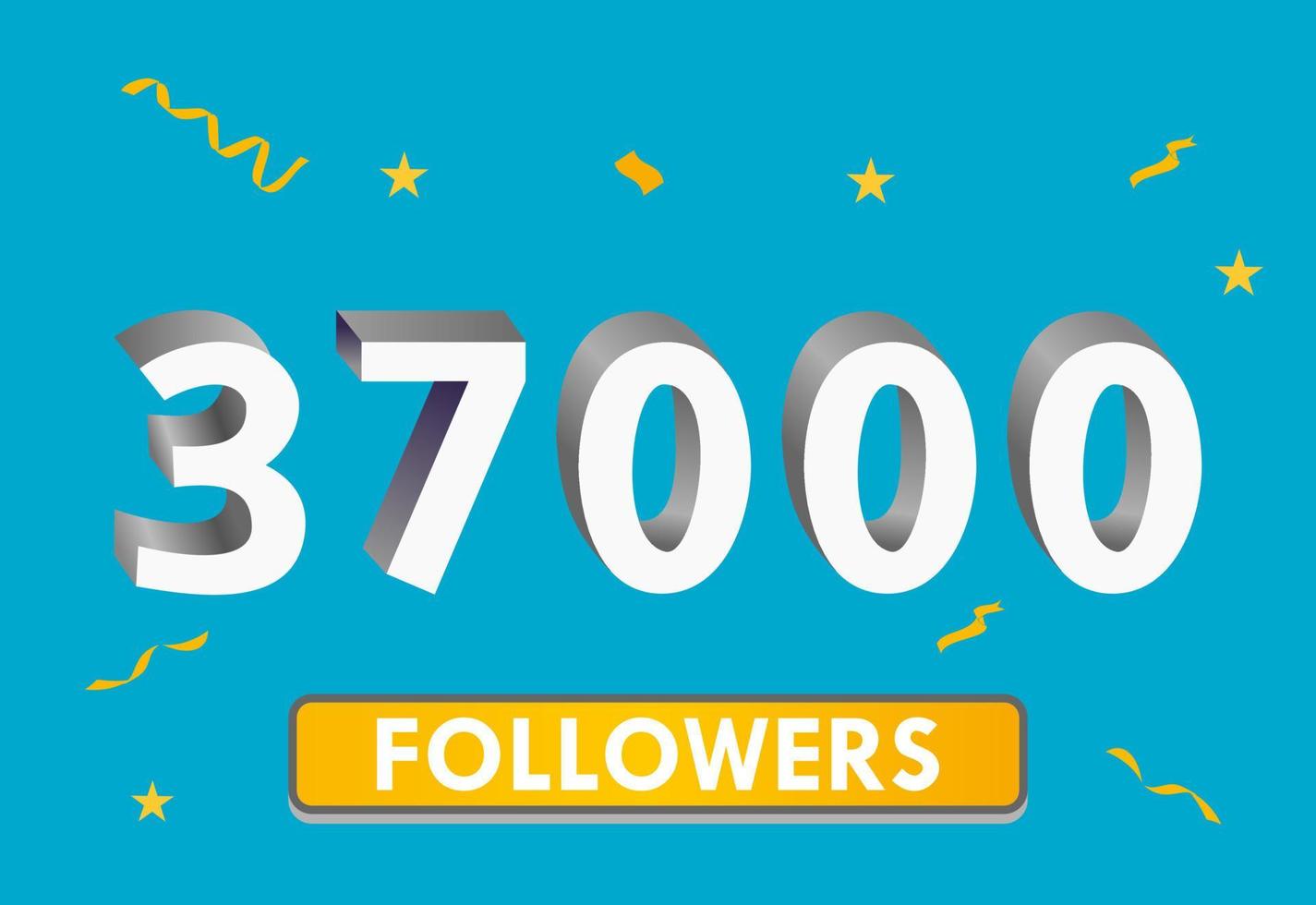 Illustration 3d numbers for social media 37k likes thanks, celebrating subscribers fans. Banner with 37000 followers vector