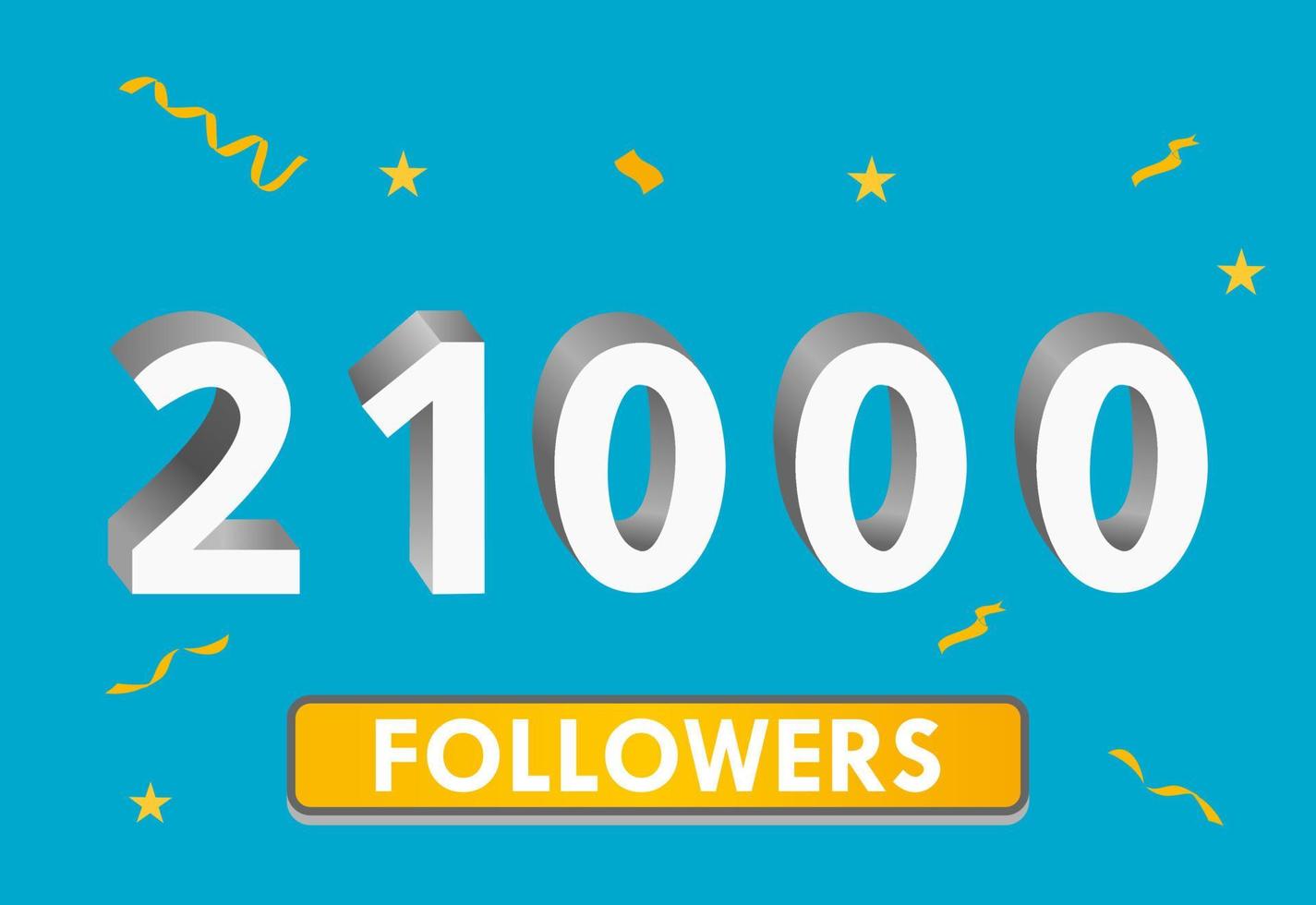 Illustration 3d numbers for social media 21k likes thanks, celebrating subscribers fans. Banner with 21000 followers vector