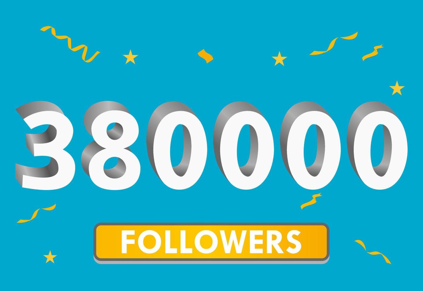 Illustration 3d numbers for social media 380k likes thanks, celebrating subscribers fans. Banner with 380000 followers vector