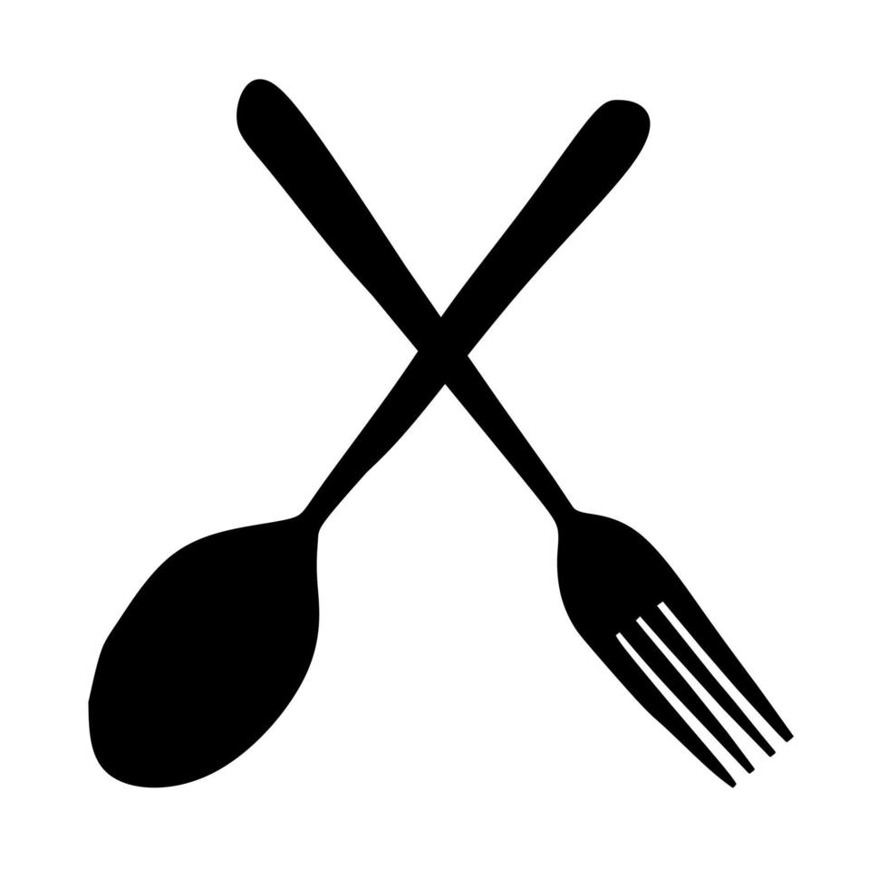 an illustration of a spoon and fork in black. food business vector