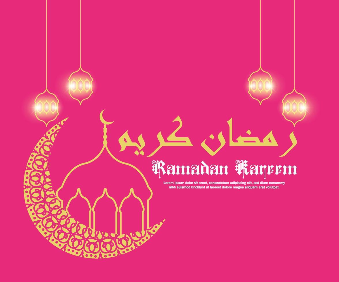 poster illustration for Ramadan month, moon ornament, pink background, great for banner and greeting card design template for Ramadan Mubarak vector