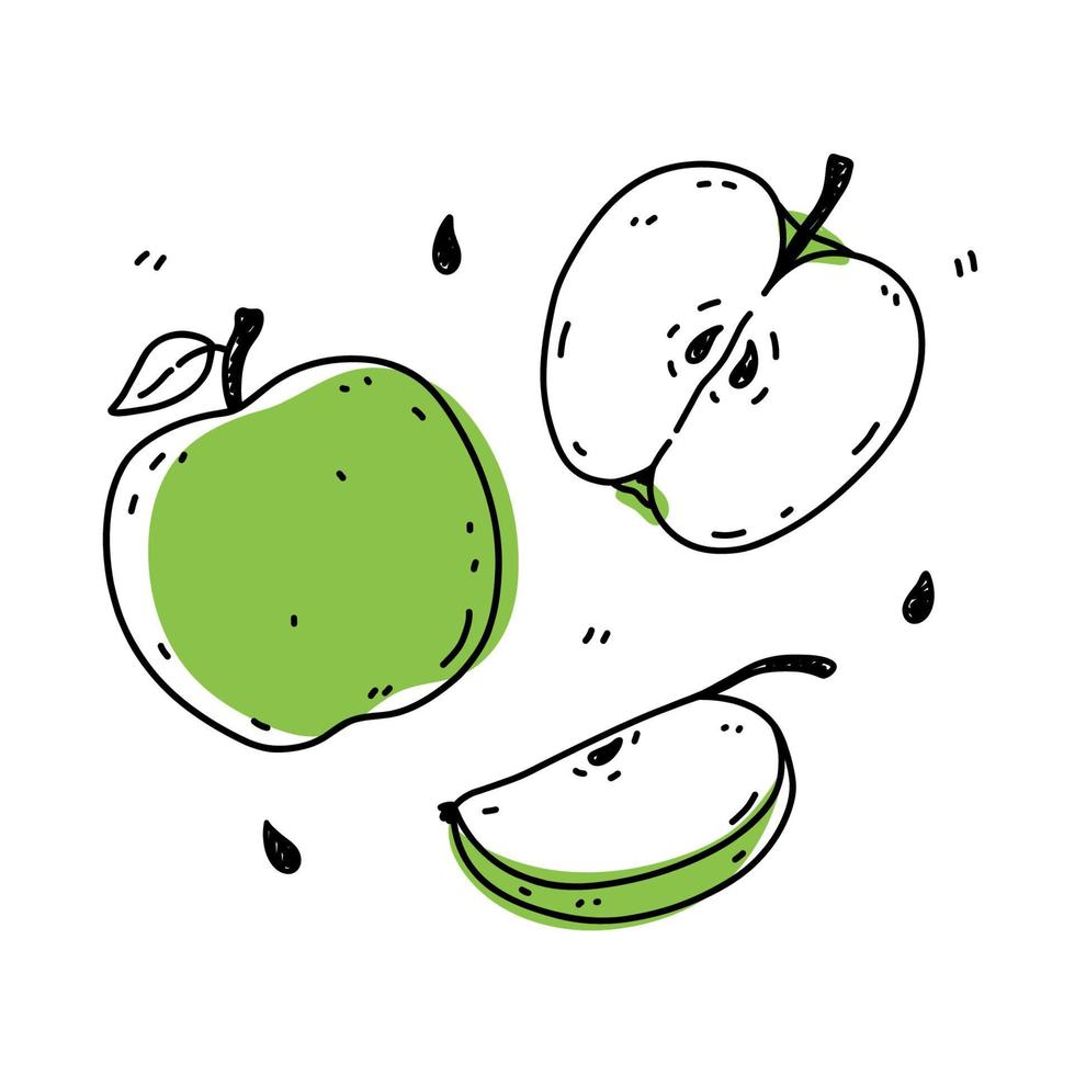 conjunto de manzanas verdes aisladas sobre fondo blanco vector