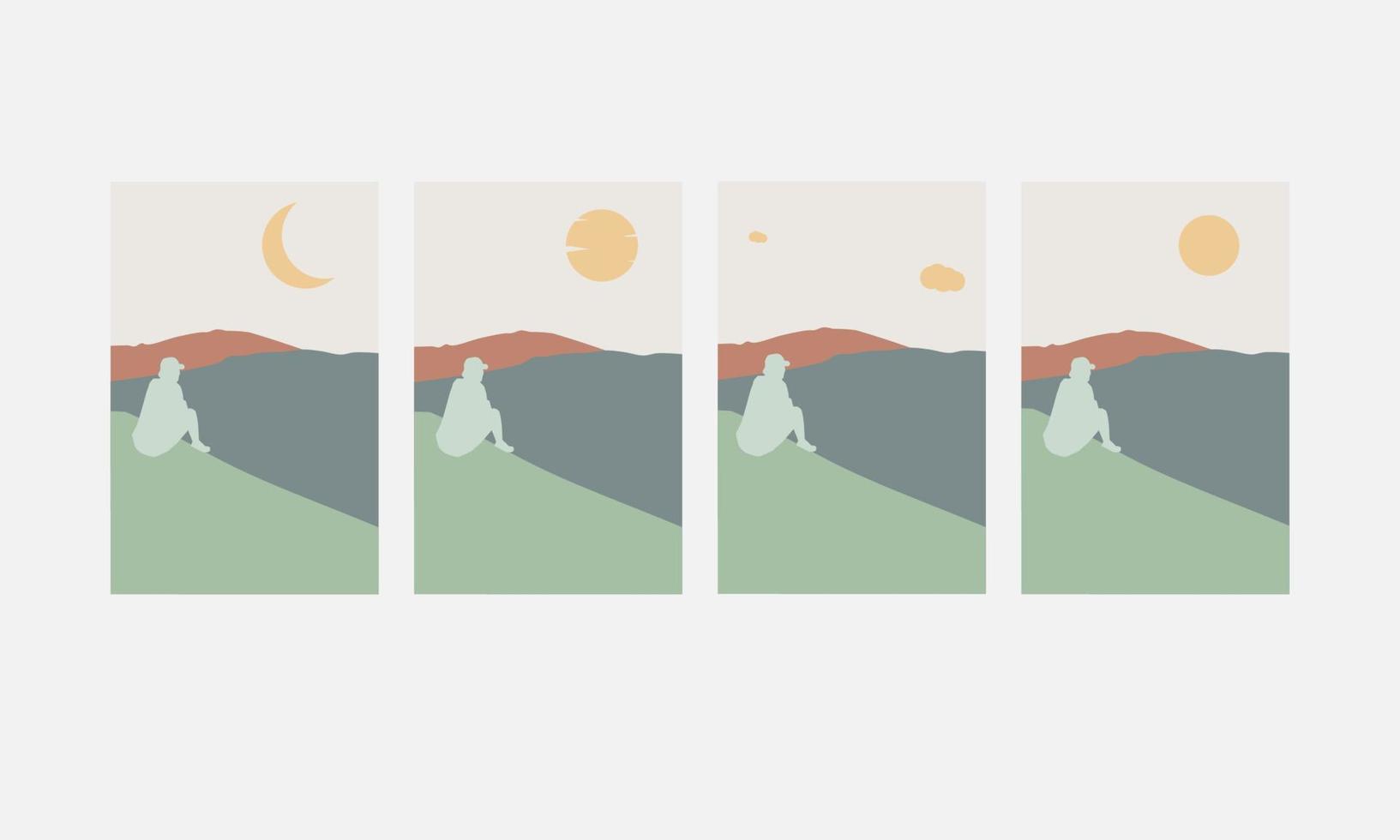 conjunto de fondos abstractos de carteles estéticos minimalistas con montañas y paisajes marinos. vector