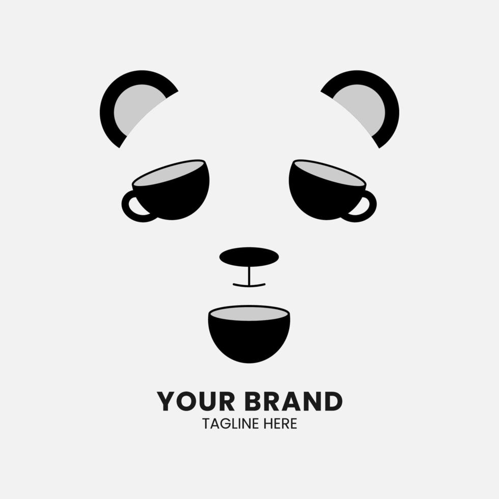 Unique Design Double meaning logo in the shape of a panda and cup, table, and plate vector