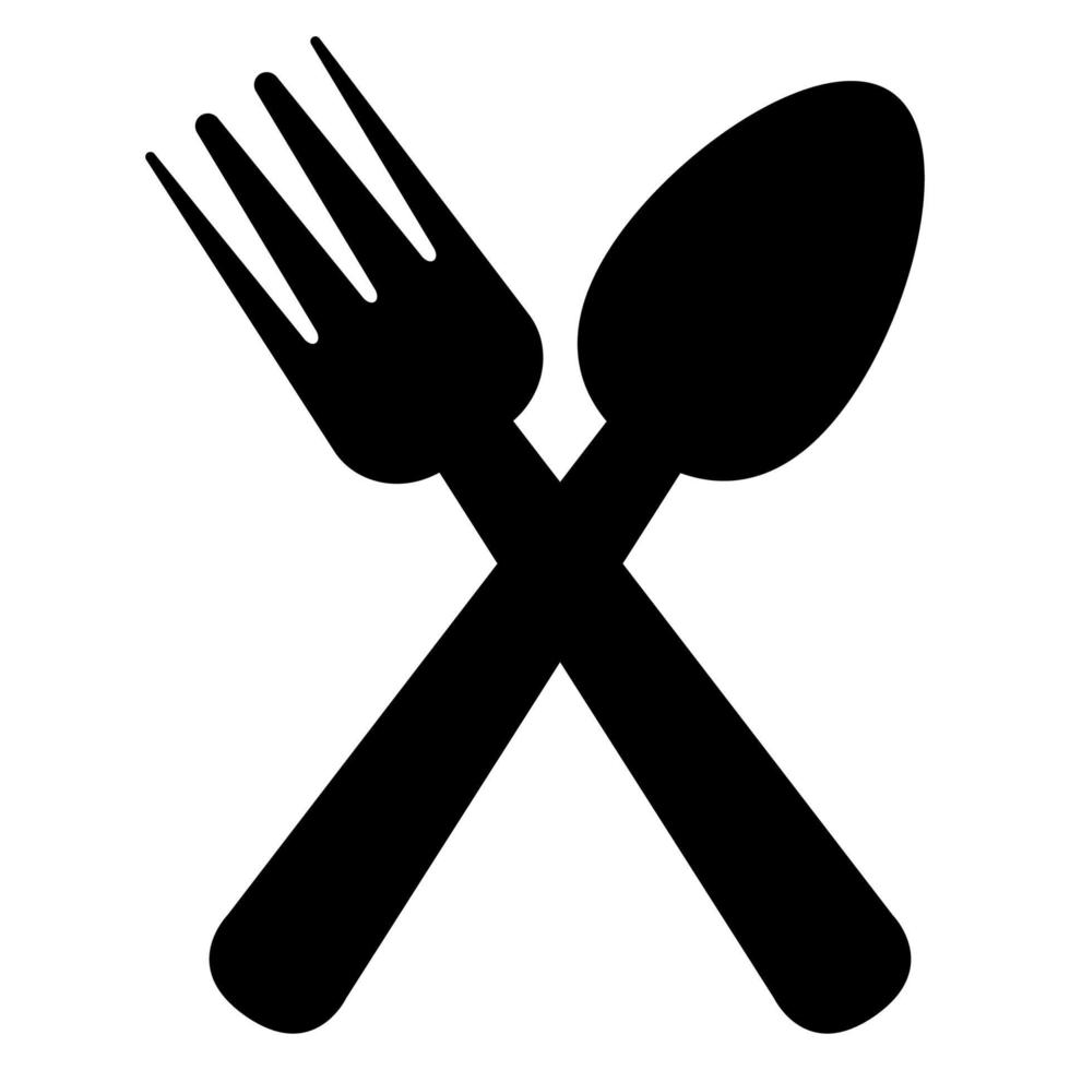 Black restaurant spoon and fork vector icon on a white background