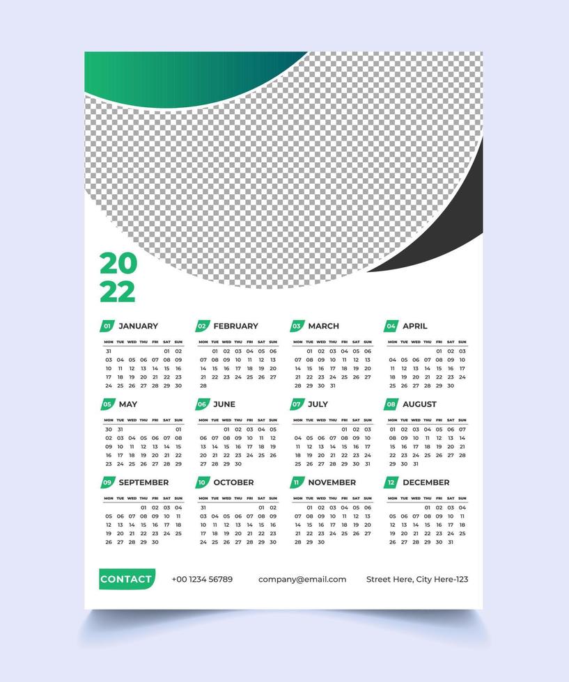 plantilla de impresión de calendario de pared vector