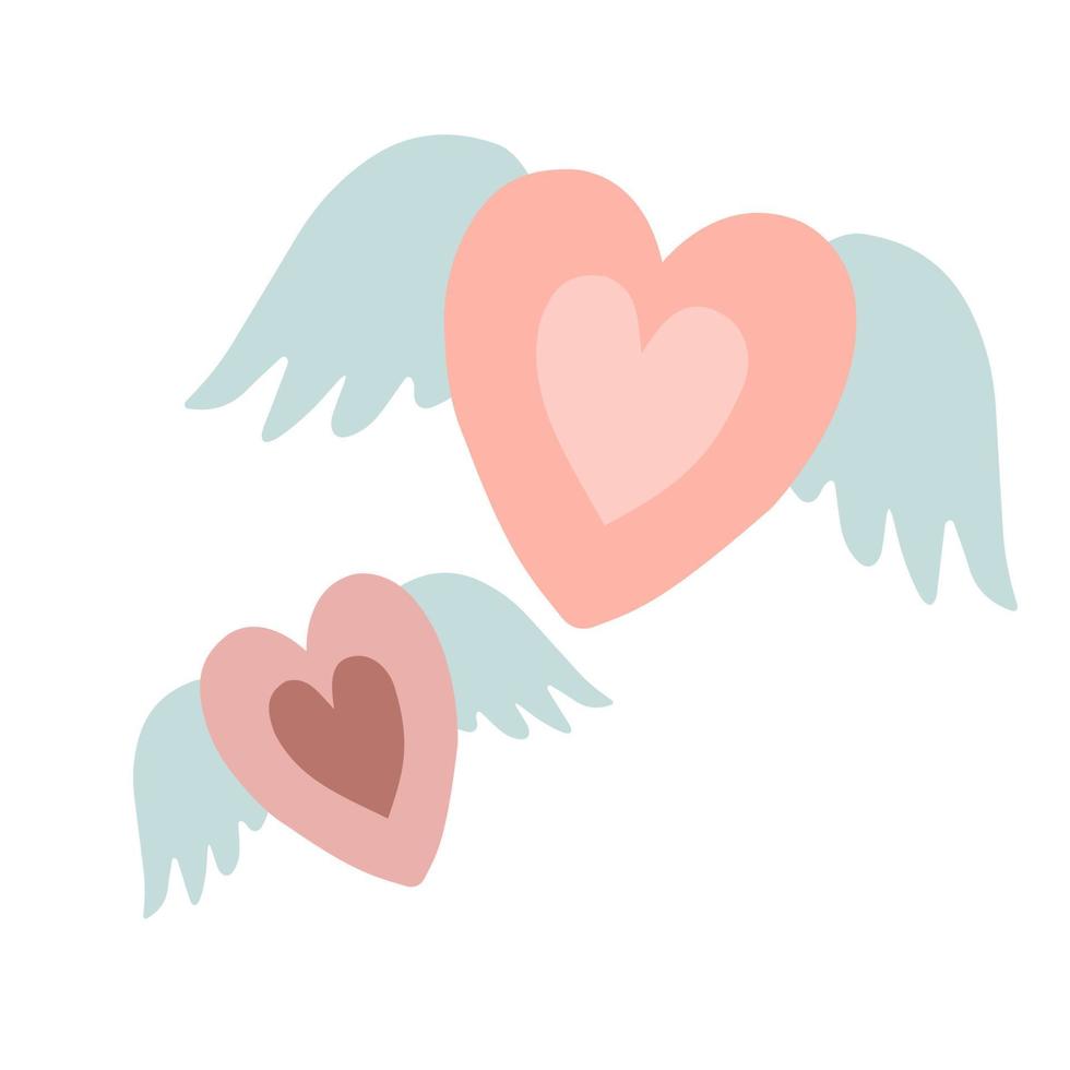 lindos corazones con alas de ángel sobre fondo blanco vector