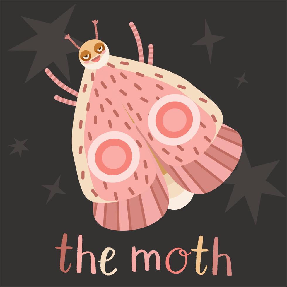 Pink and yellow moth with stars on a dark background vector
