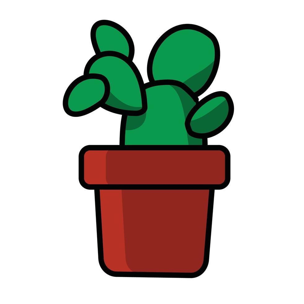 cactus planted in pot cartoon vector