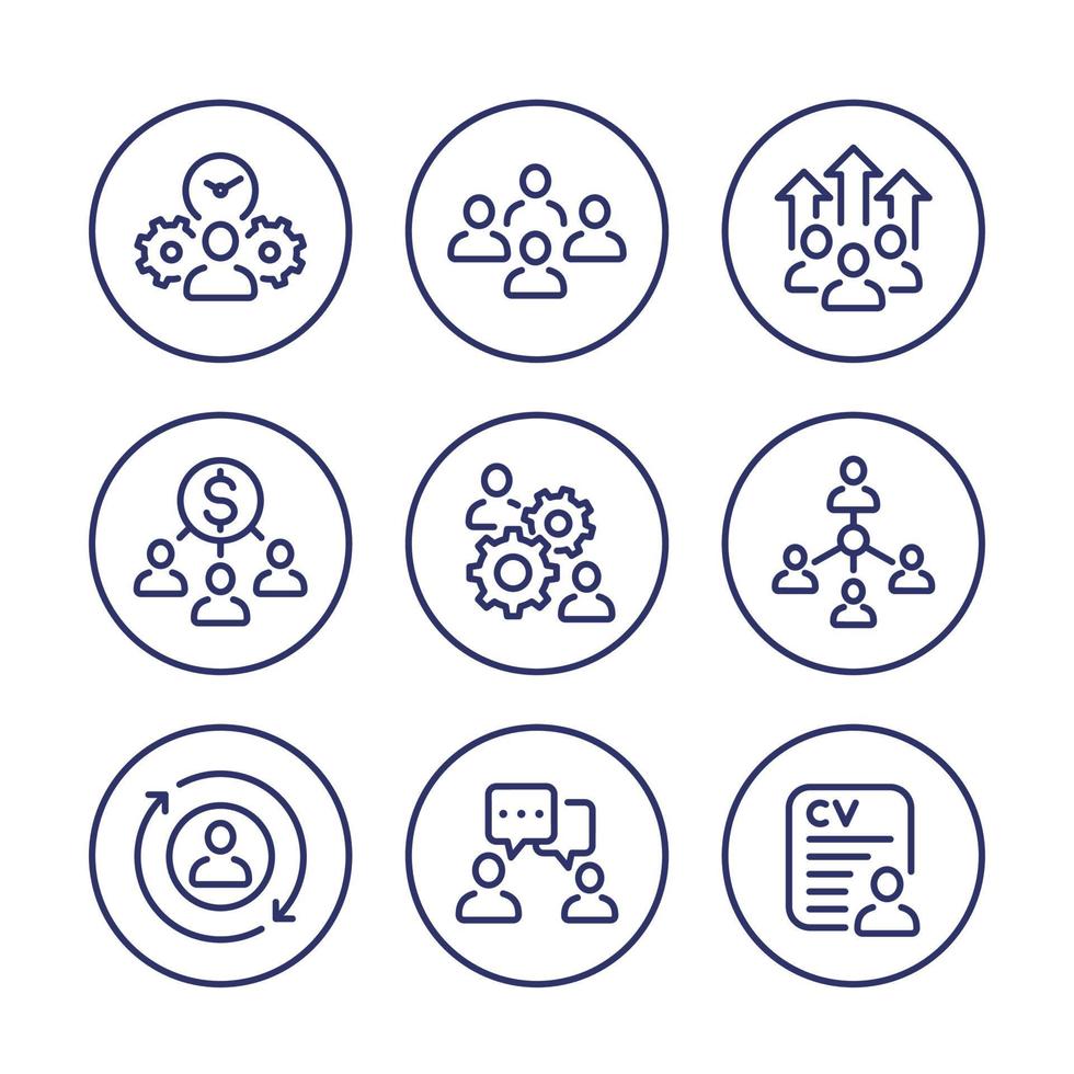 team management, HR line icons on white vector