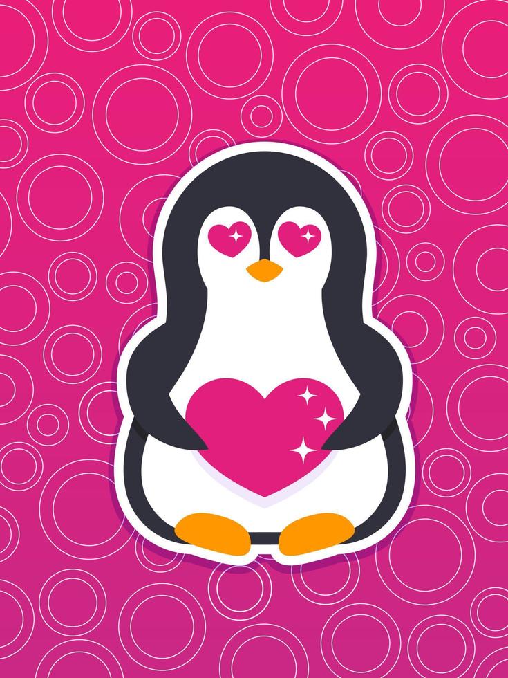 emoji, pegatina vectorial con pingüino enamorado vector