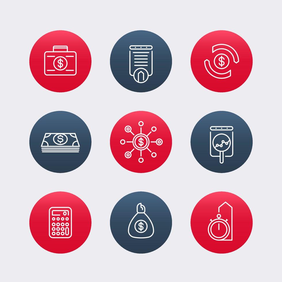 finance, investments line icons, finance pictograms, round icons, vector illustration