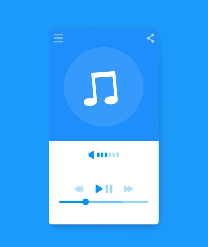 Music streaming player interface, mobile ui, vector
