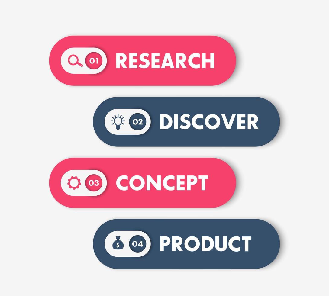 1, 2, 3, 4 steps template, timeline, progress chart, infographics elements, labels, red and blue vector