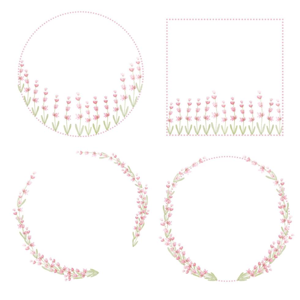 Watercolor pink lavender wreath collection vector