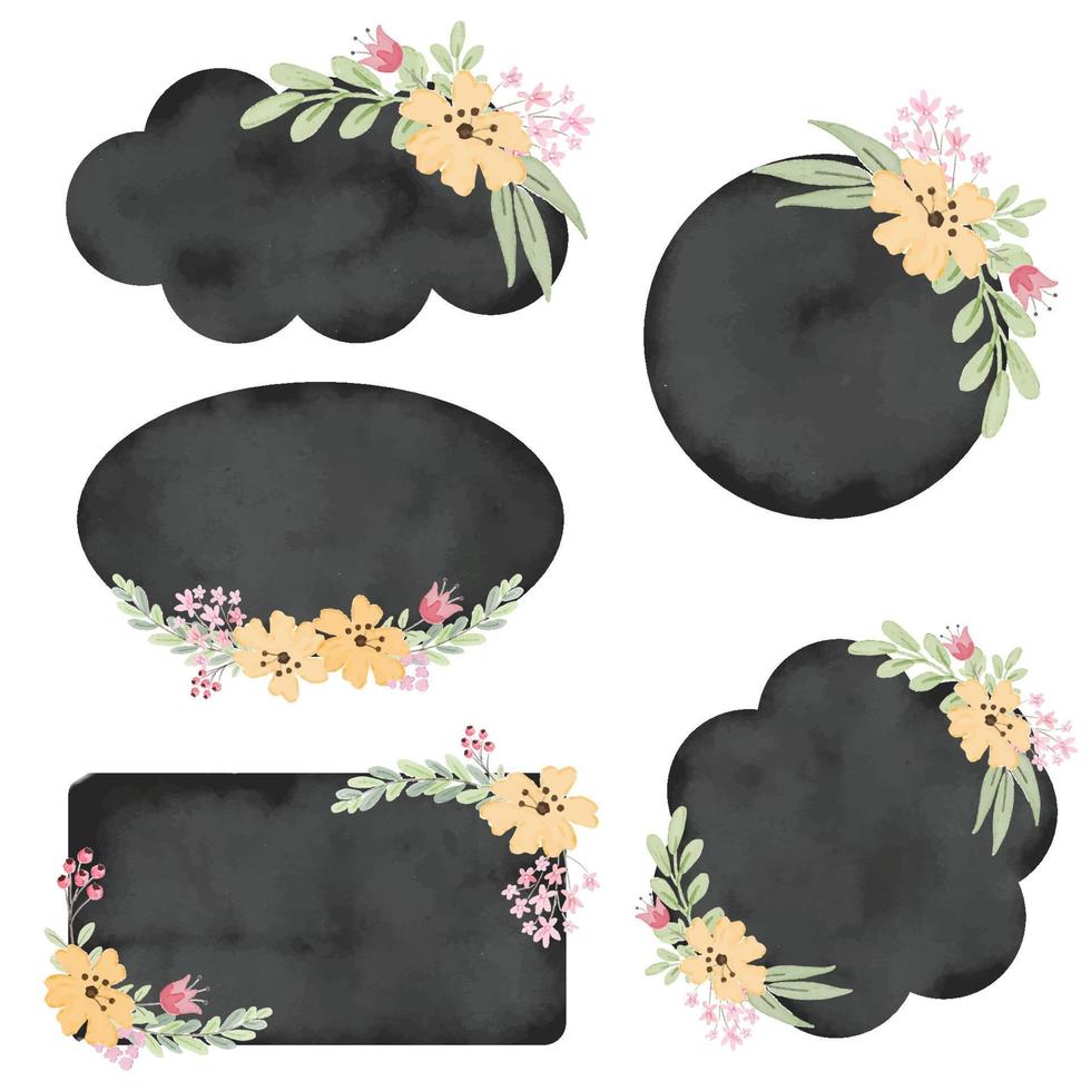 vintage watercolor black badge label with flower collection vector