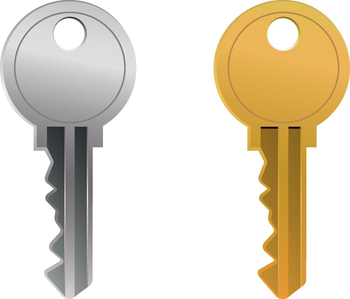 puerta o candado llaves plateadas y doradas ilustración vectorial aislada en fondo blanco. entrada de la casa. vector