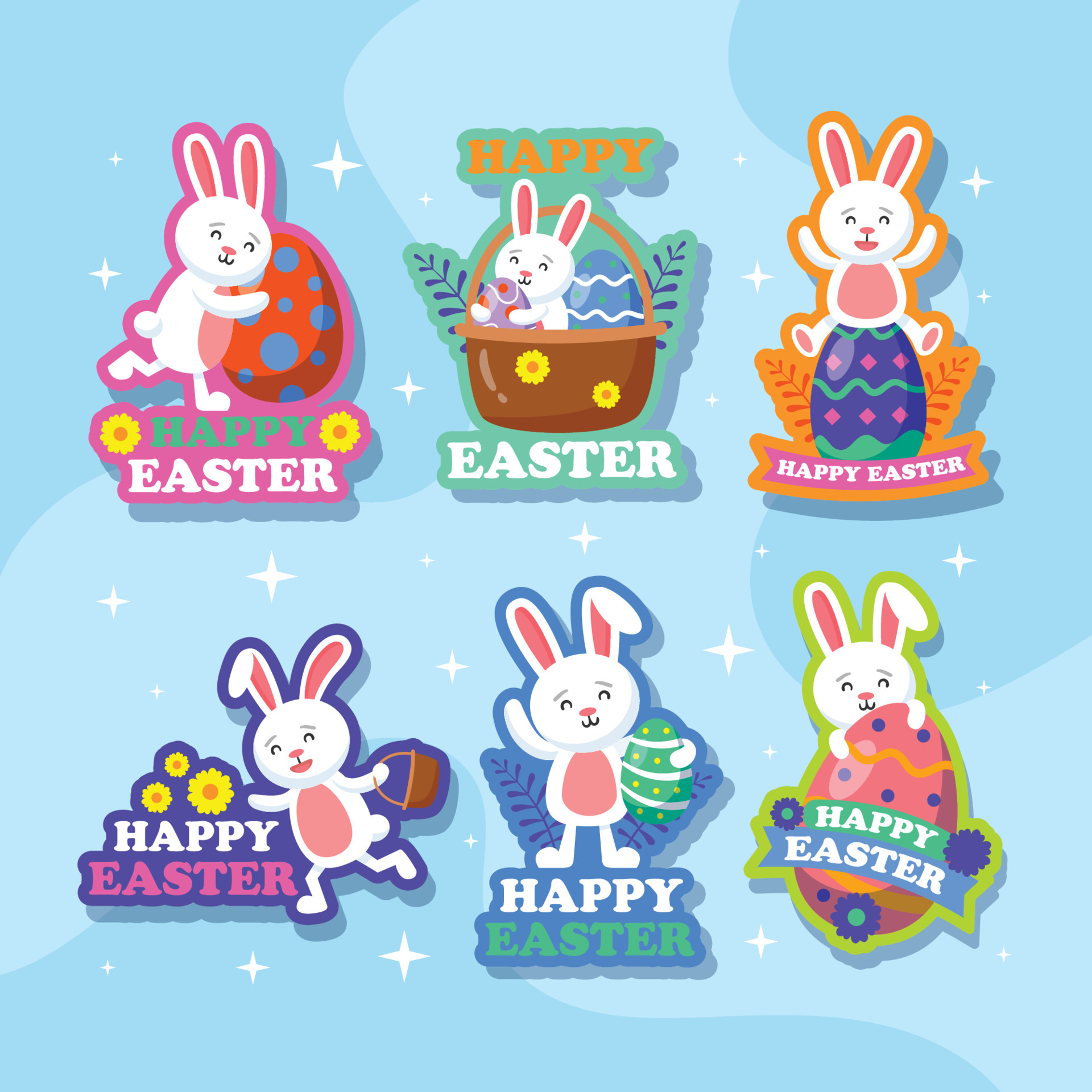 Bunny Rabbit Cartoon Sticker Pack 5414532 Vector Art at Vecteezy
