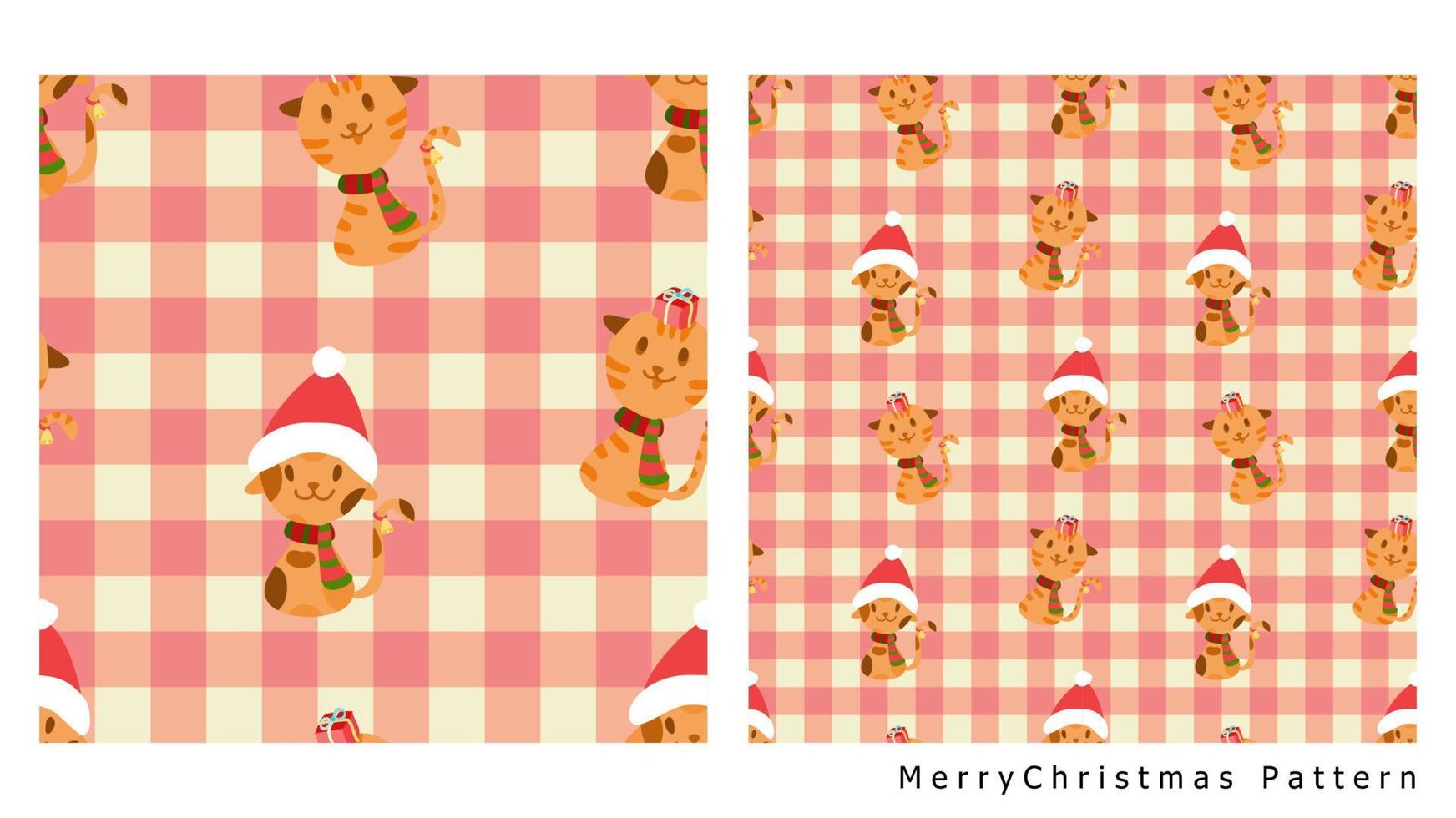 Seamless background merry Christmas greeting card, Scottish pattern seamless backdrop. Santa cat cartoon, Christmas seamless pattern. Christmas wrapping paper pattern vector