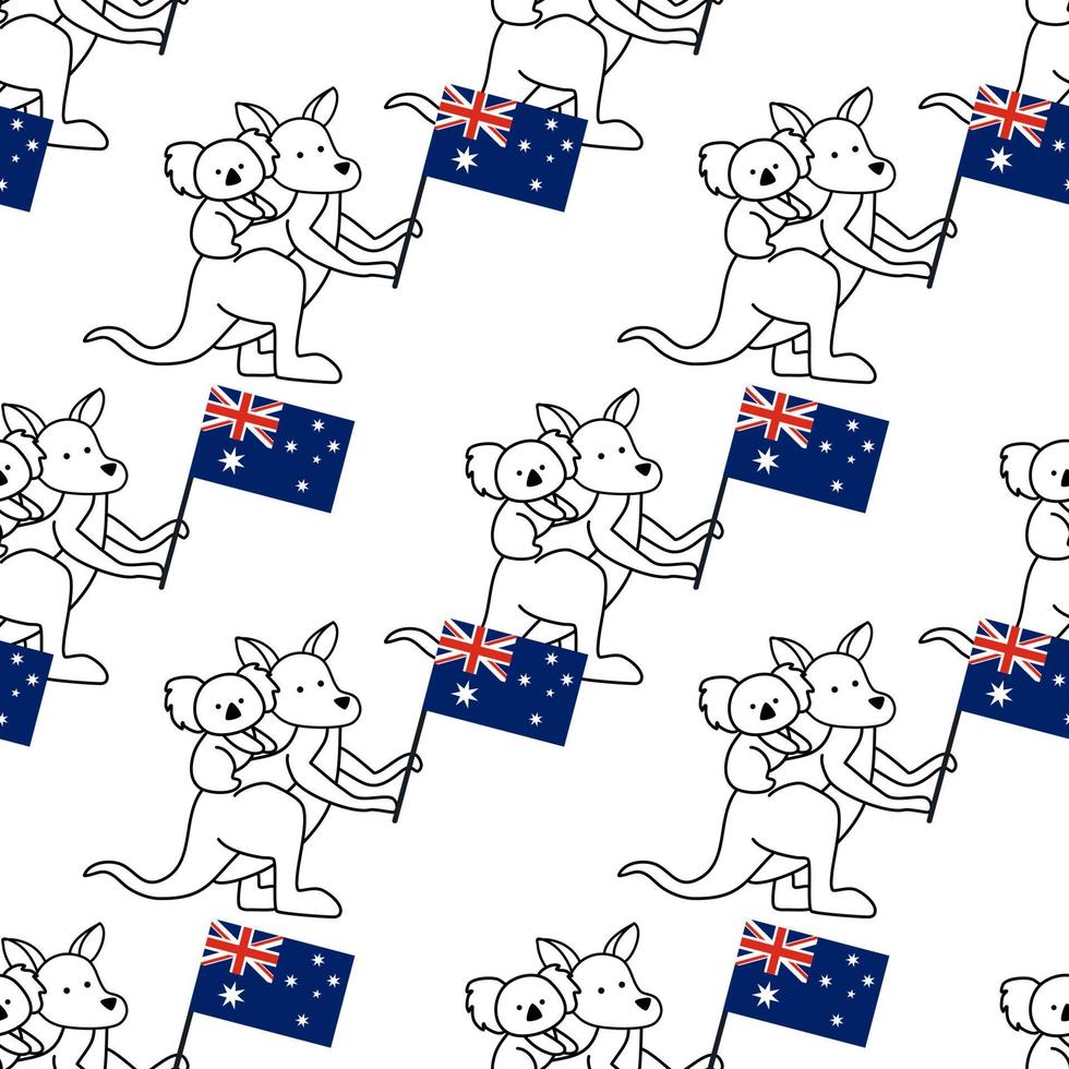 Australia Day. Seamless pattern. Kangaroo and koala with Australian flag. Patterns for decoration. vector