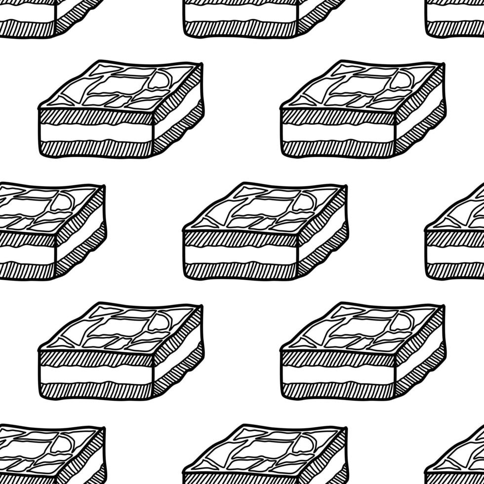 Hand drawn brownies on a white background. Vector drawing. Seamless pattern. Seamless wallpaper. Bakery logo. Decorate the packaging box.