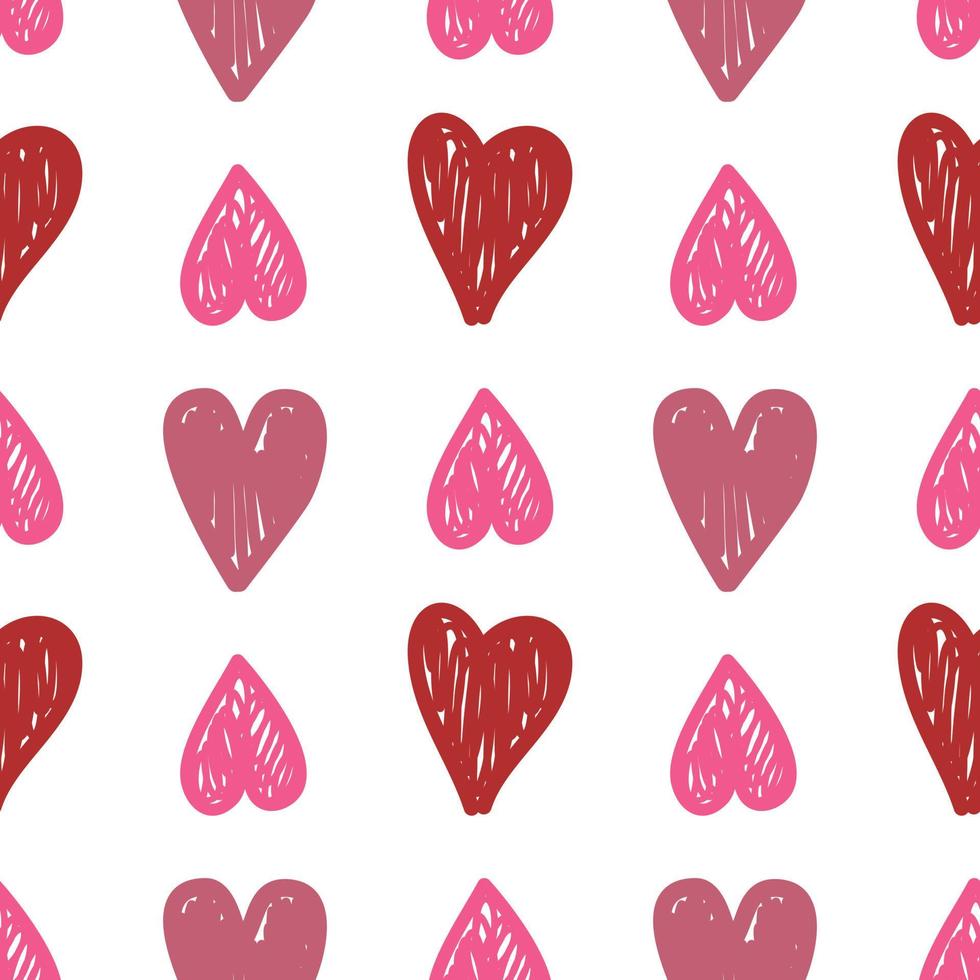 corazones de patrones sin fisuras. corazones dibujados a mano sobre un fondo blanco. patrón de decoración del día de san valentín. vector