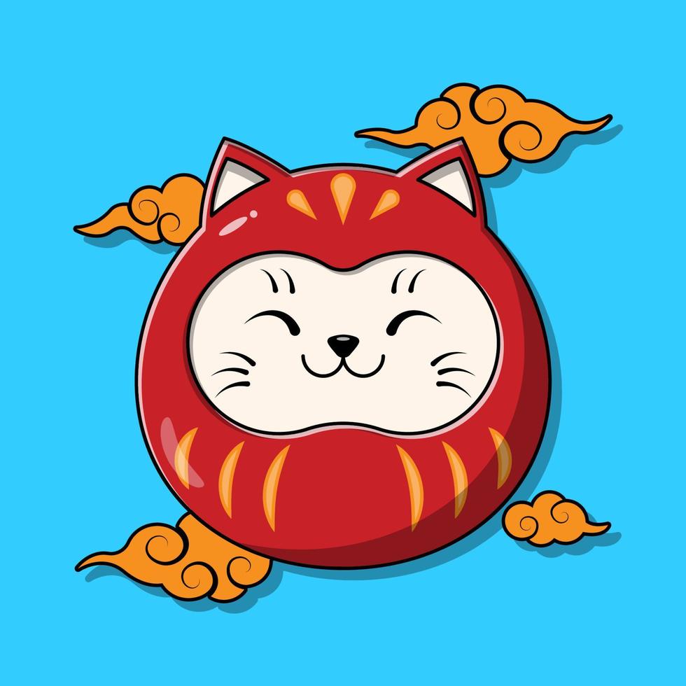 Cute japanese lucky daruma cat doll, Vector illustration eps.10