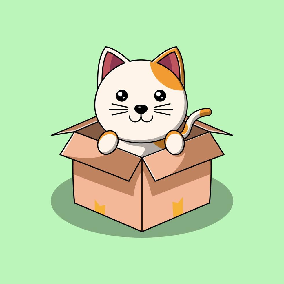 Cute cat in a cardboard box vector illustration