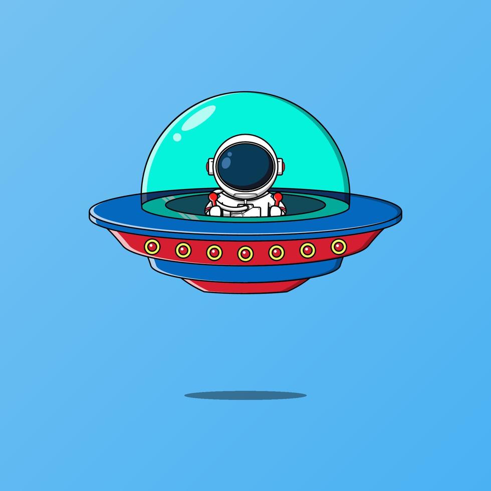 lindo astronauta conduciendo nave espacial ovni, ilustración vectorial eps.10 vector