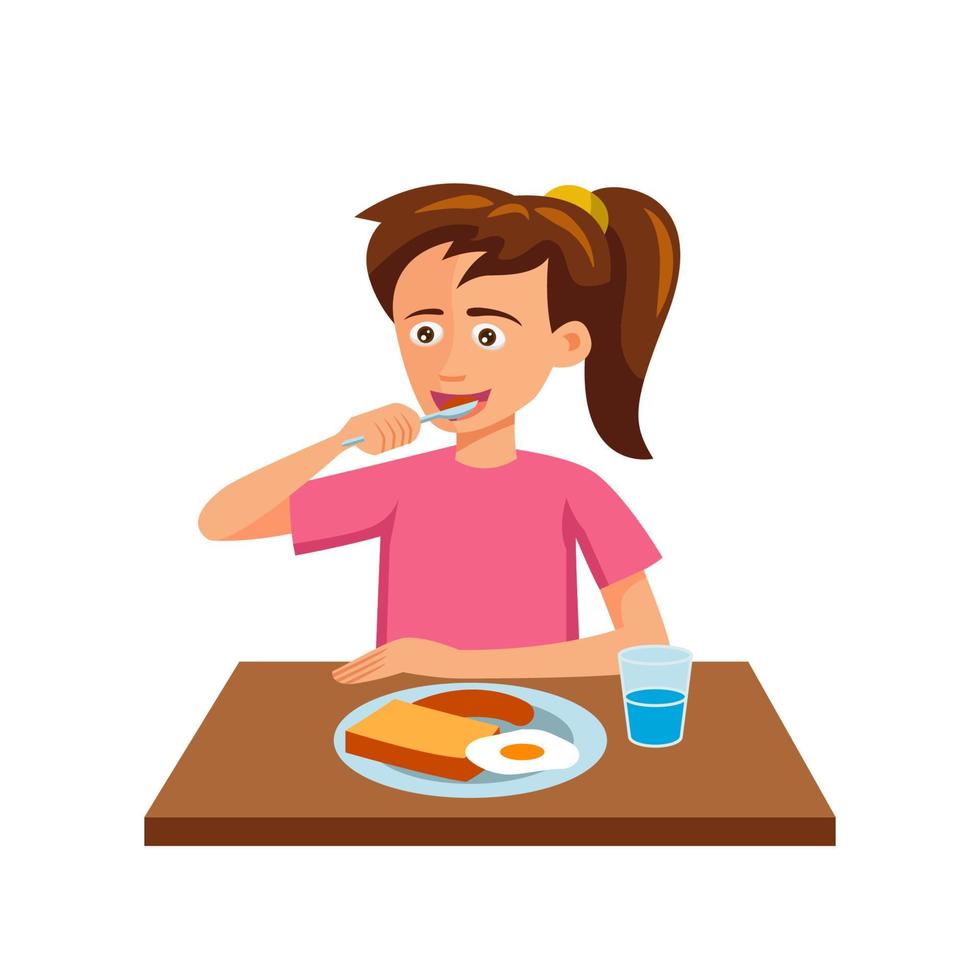 flat design of cartoon character of woman is eating vector